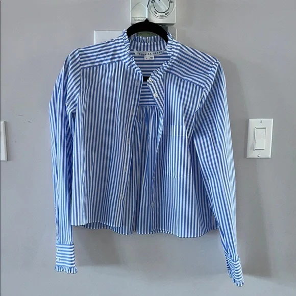 Veronica Beard Whitman Ruffle Button up Shirt Bluebell - Picture 7 of 14